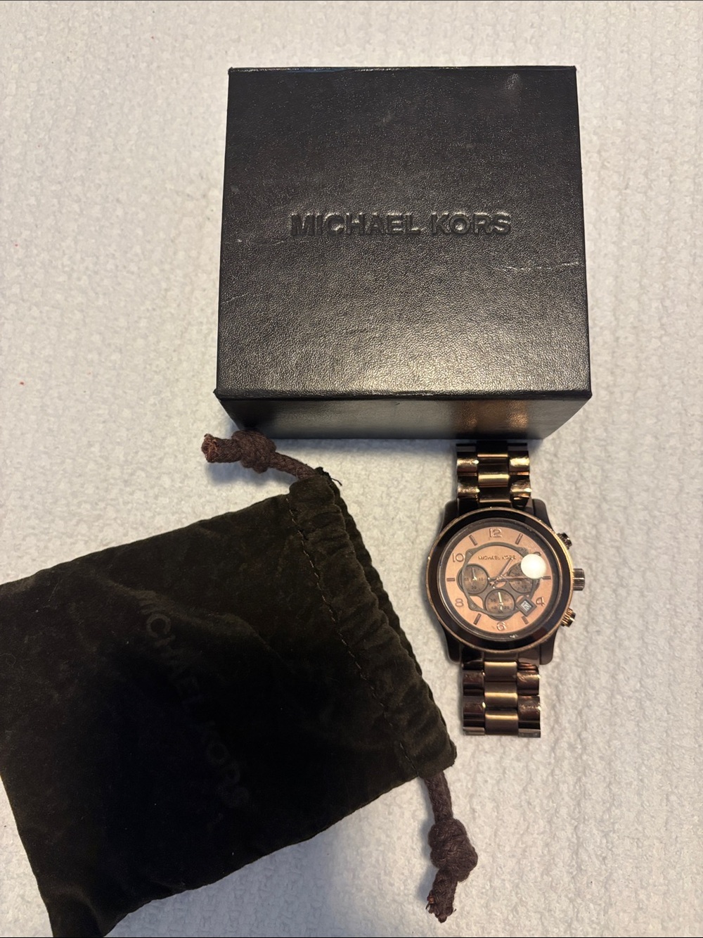 Michael Kors Rose Gold and Brown Metal Bracelet Chronograph Watch